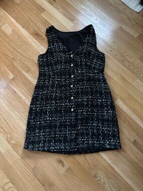 Classic Black Tweed Button-Front Women's Dress